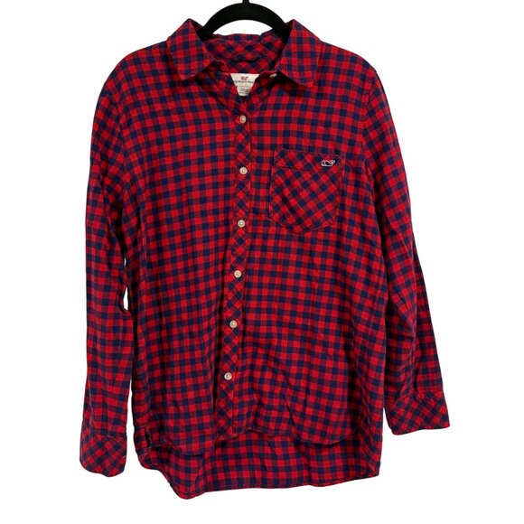 Vineyard Vines Blue Red Plaid‎ Flannel Button-Up Shirt Women's Size 6 - Picture 1 of 7